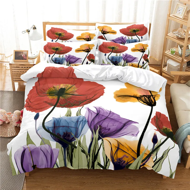 

Комплект постельного белья с цветочным рисунком, комплект с пододеяльником и цифровым 3d принтом, Королевский размер, модный дизайн