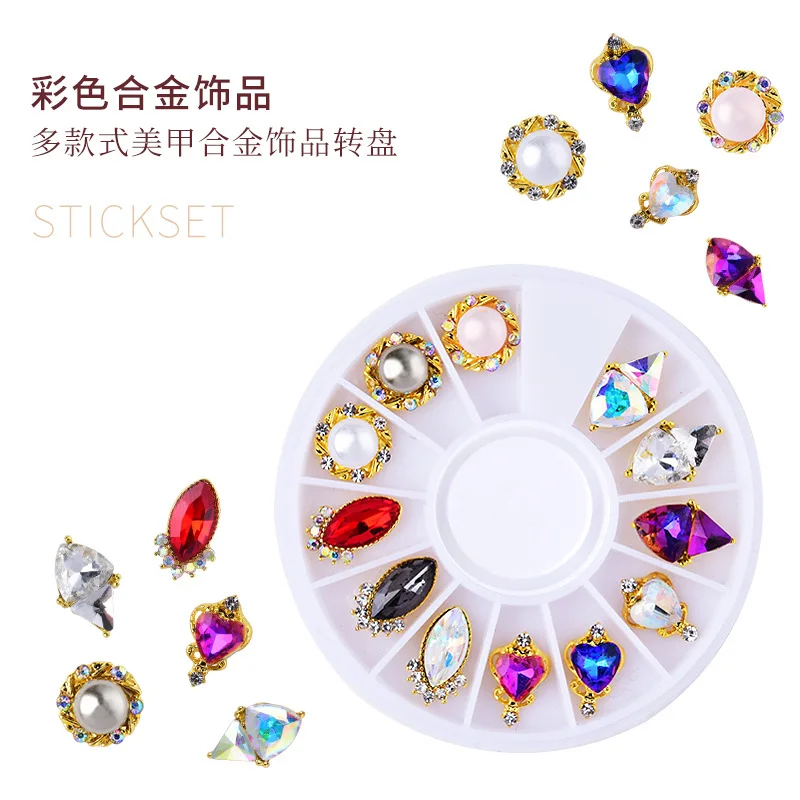 

12PC Alien Colored Diamond Pearls Alloy 3d Nail Decor Nails Charm Crystal Diamonds Stone Strass Jewelry Accessoires Rhinestones