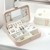 casegrace portable travel jewelry box built in mirror pu leather jewellery organizer boxes earrings ring necklace storage case
