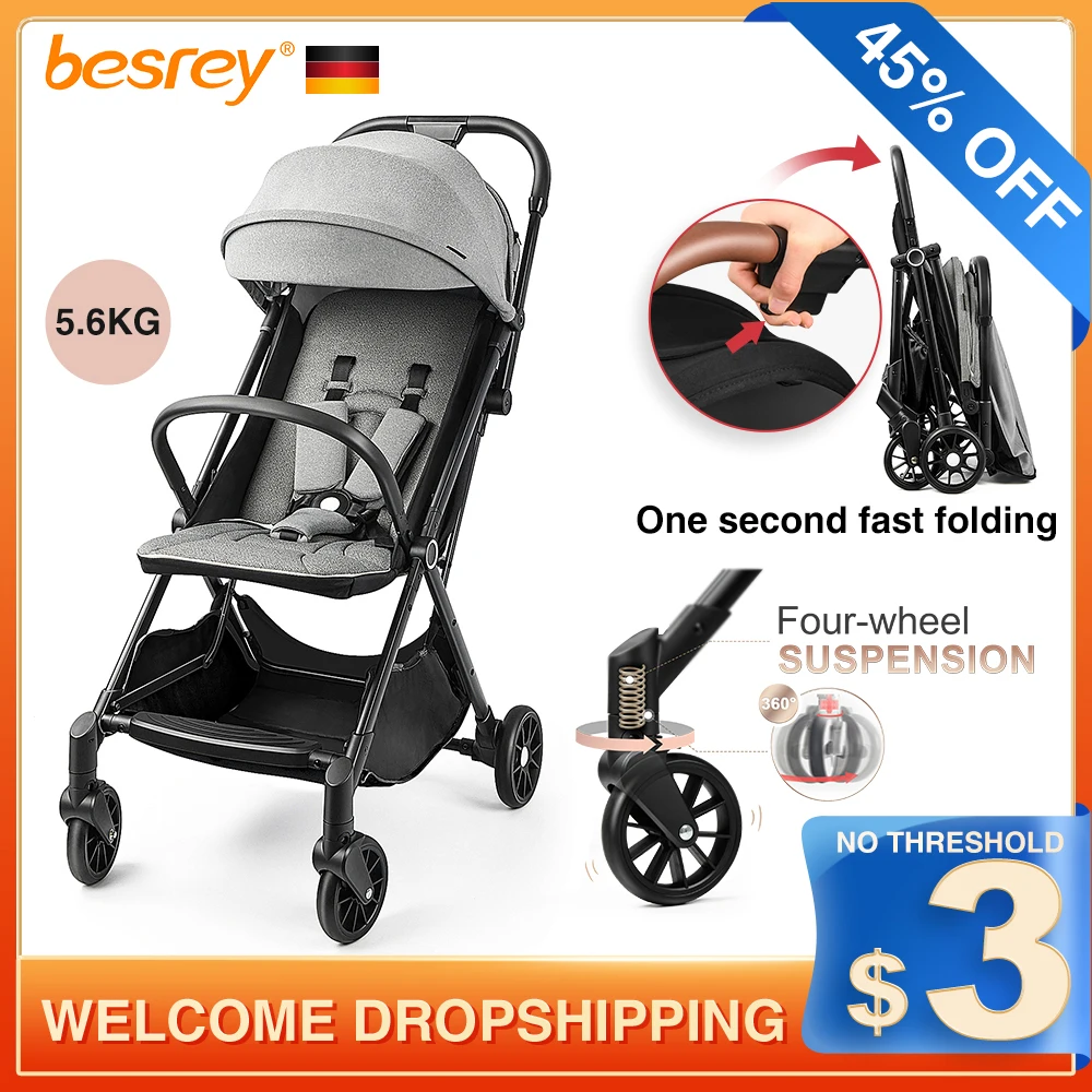 Enlarge Besrey Baby Stroller Lightweight 1 Click Fold Pram for Kids Infant Trolley For Newborn from 0 to 3 Years Old