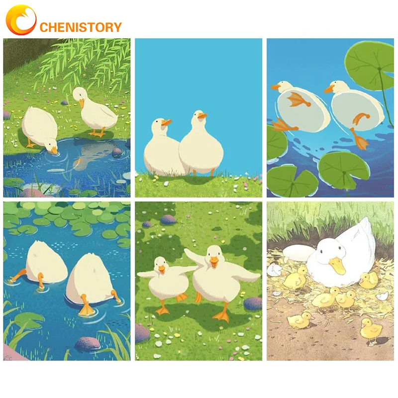 

CHENISTORY Oil Painting by Numbers Duck Scenery DIY Frameless Paint By Numbers On Cavans Landscape Digital Painting Home Decor