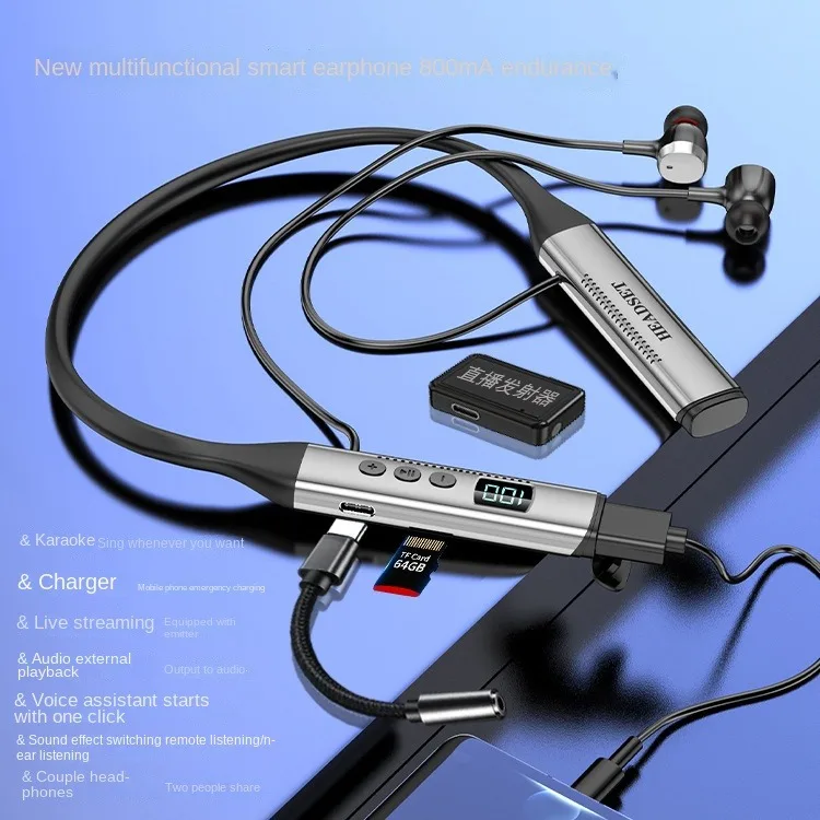 

Wireless Bluetooth-compatibl Multi-function Karaoke Earphone for Live Broadcast with Emergency Charging In-ear Earphone