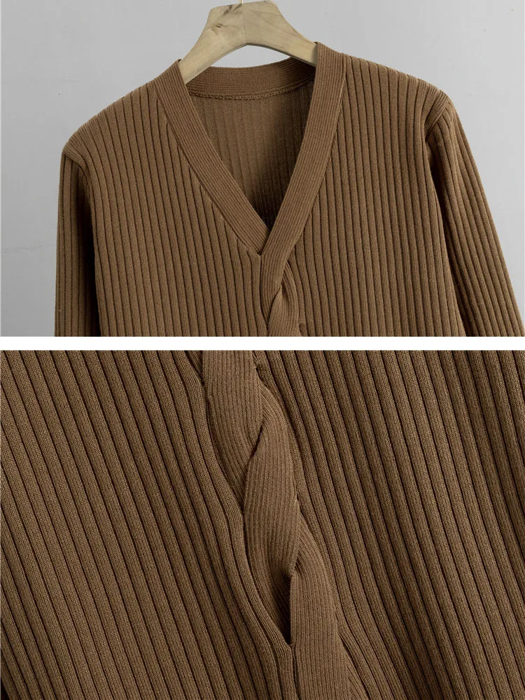 Повседневный шикарный вязаный комплект из 2 предметов Женский свитер с V-образным