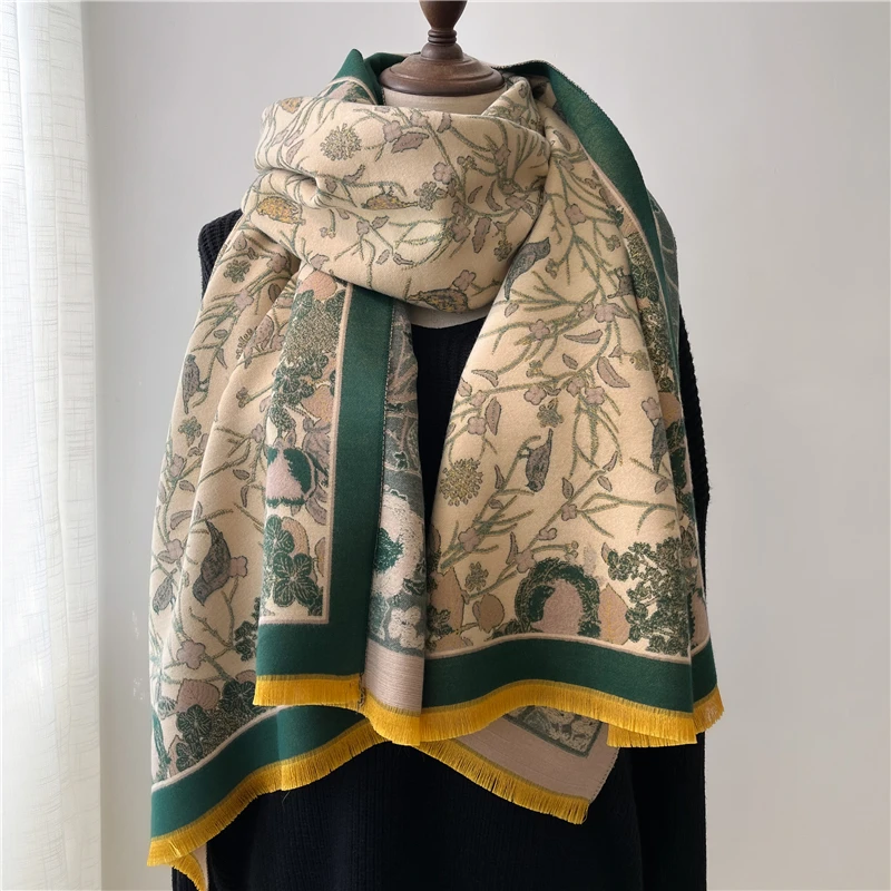 

New Thick Blanket Cashmere Scarf for Women Design Pashmina Shawl Wraps Winter Warm Neckercheif Poncho Bufanda Femal Bandana 2022
