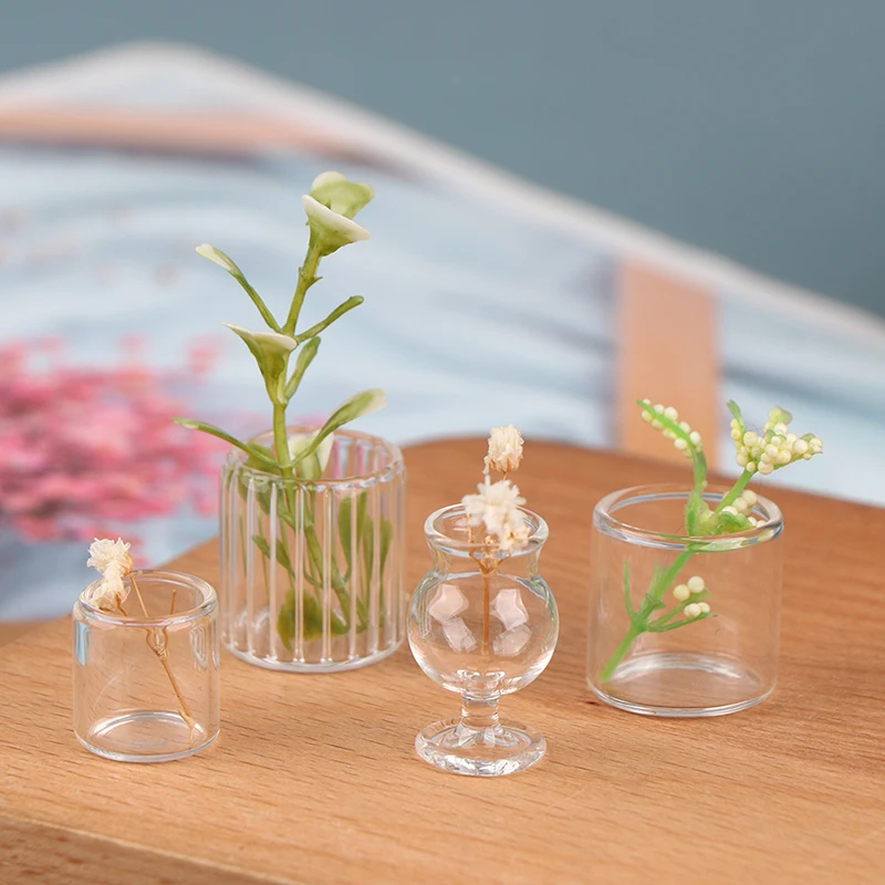 

1Pc 1:12 Dollhouse Miniature Milkshake Cup Glass Vase Plant Growing Cup Transparent Glass Cup Home Model Decor Toy