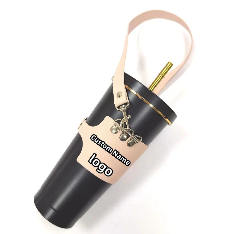 

PU Leather Coffee Cup cover Beverage Cup Leather Bag Custom Logo Ldentity Name Heat Pressing Outdoor Portable Adjustable Size