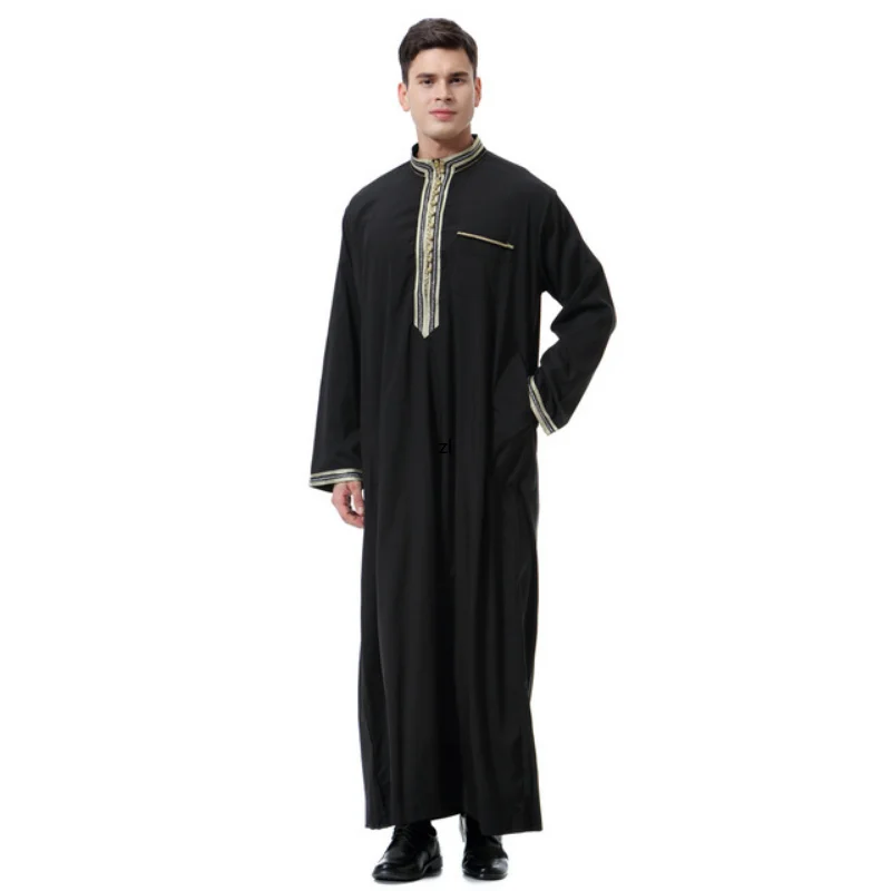 Muslim Men Jubba Thobe islamic Clothing Applique Kimono Long Robe Turkey Saudi Musulman Wear abaya caftan Islam Dubai Arab Dress