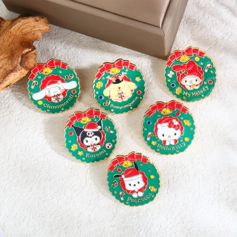 

Hello Kitty Christmas Series Metal Badge Sanrio Anime Kuromi Pochacco Cute Cartoon Clothing Brooch Decoration Gifts for Girls