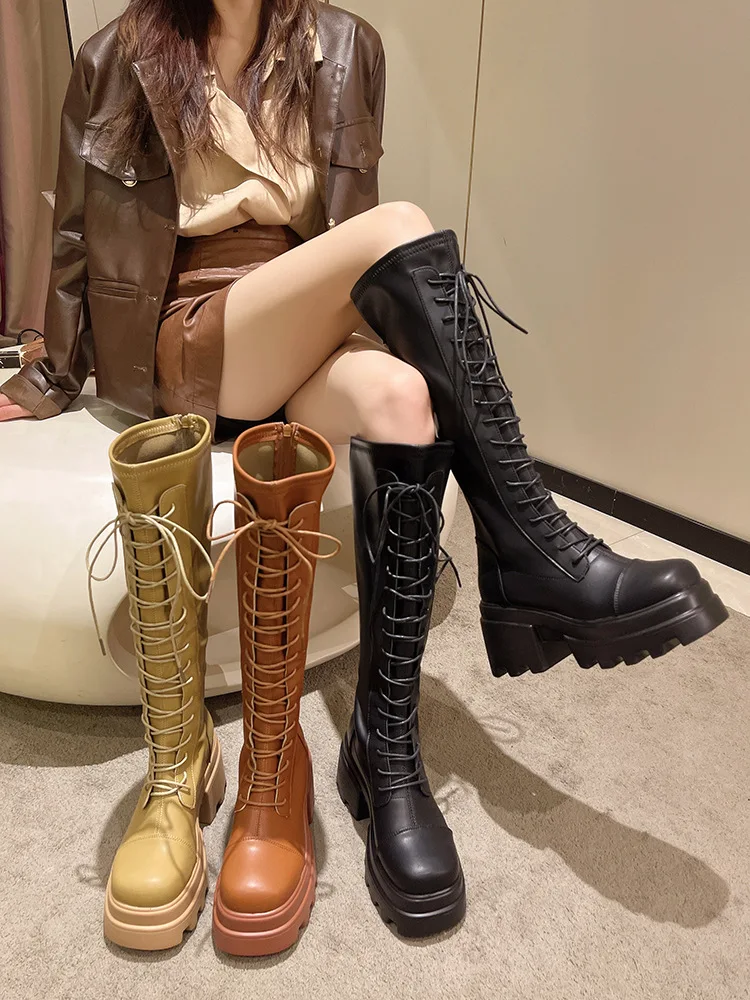 

Женские сапоги, Осенняя обувь, Роскошные Дизайнерские Сапоги на молнии с круглым носком на плоской подошве, женские модные ботфорты до сере...