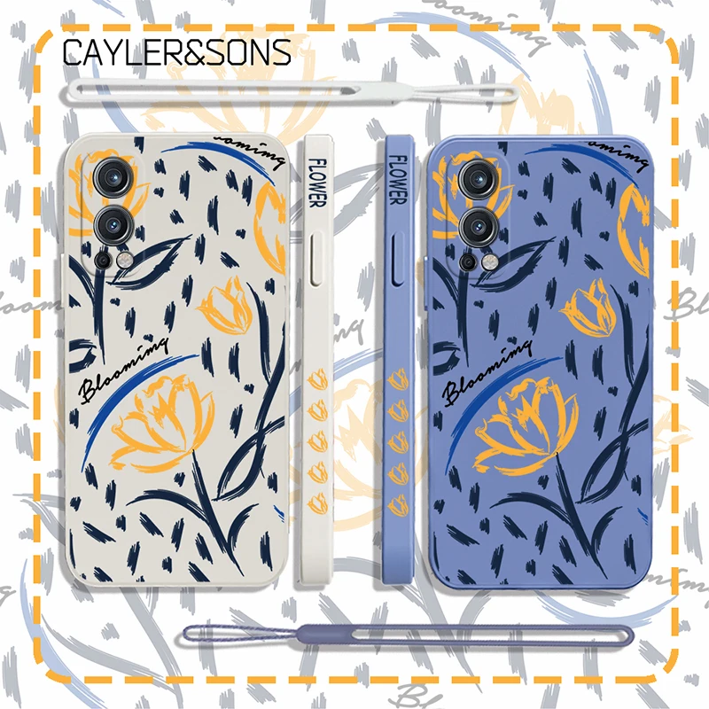 

Warm Simple Flower Phone Case For Oneplus 10 10R 10T 9R 9RT 9 8T 8 7 7T Pro Nord 2 CE Lite 5G Liquid Silicone Cover