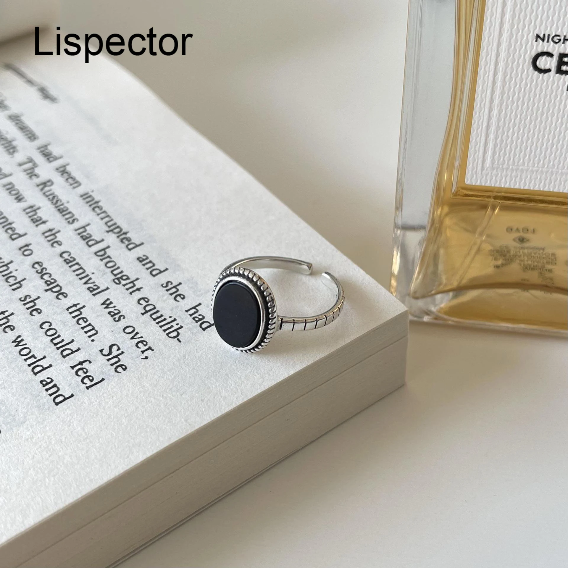 

Lispector 925 Sterling Silver Vintage Oval Black Agate Rings for Women Fashion Retro Geometric Open Ring Female Jewelry Gifts