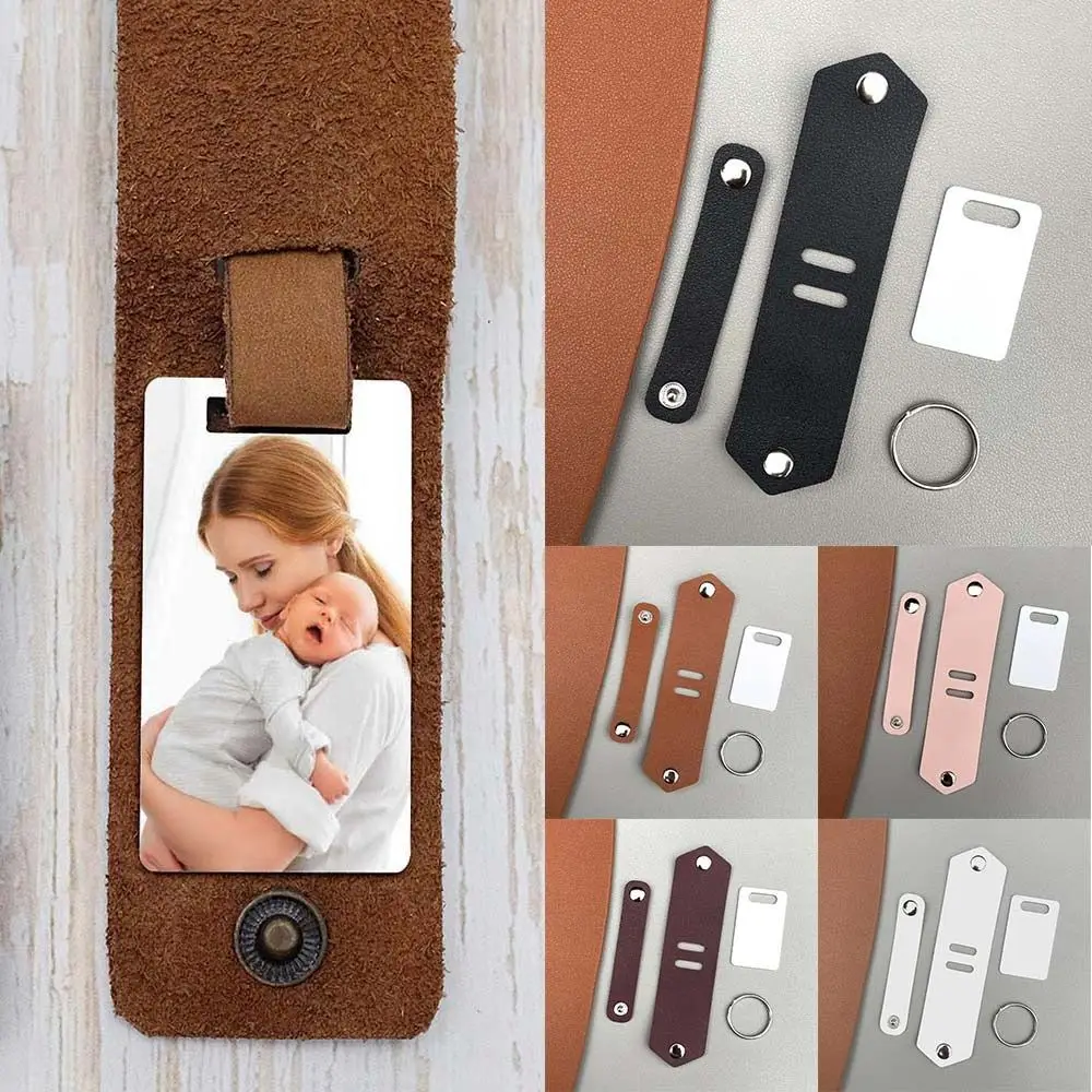 

Gift Souvenir Personalized Metal Ring Thermal Transfer Picture Card Leather Cover DIY Key Chain Photo Keychain