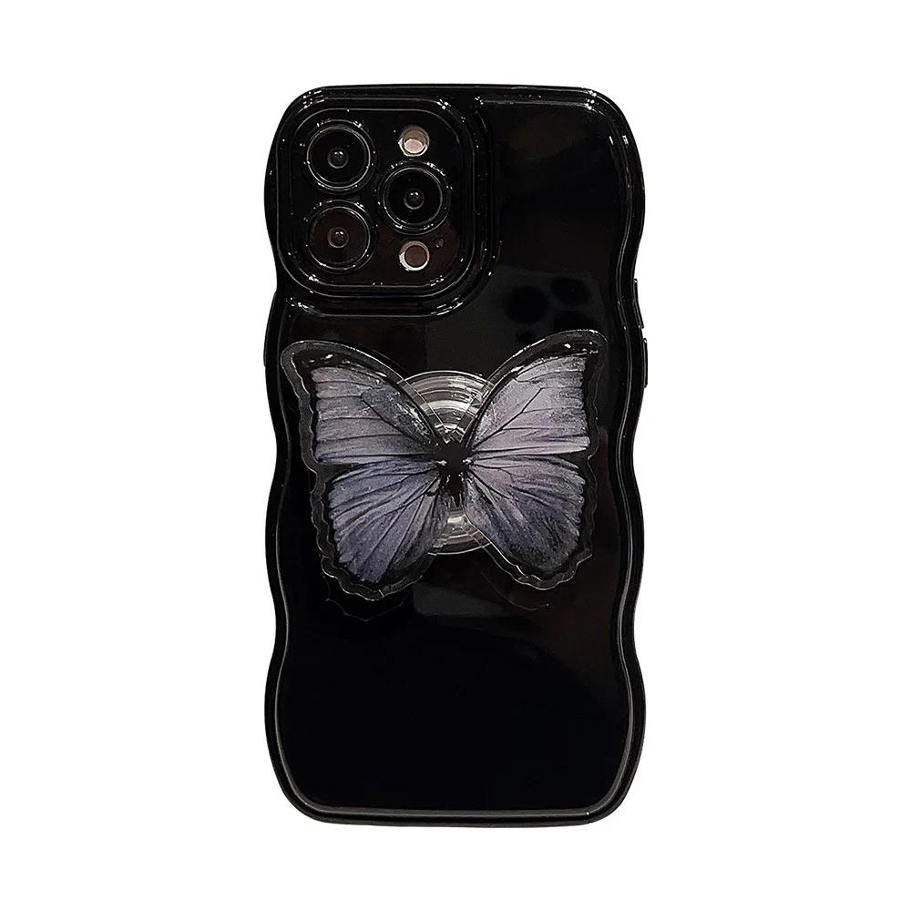 

Black Butterfly With bracket Phone Case For iphone 14 13 12 11 Pro Max Phone Case Animal For iphone 12 13 Phone Case Soft