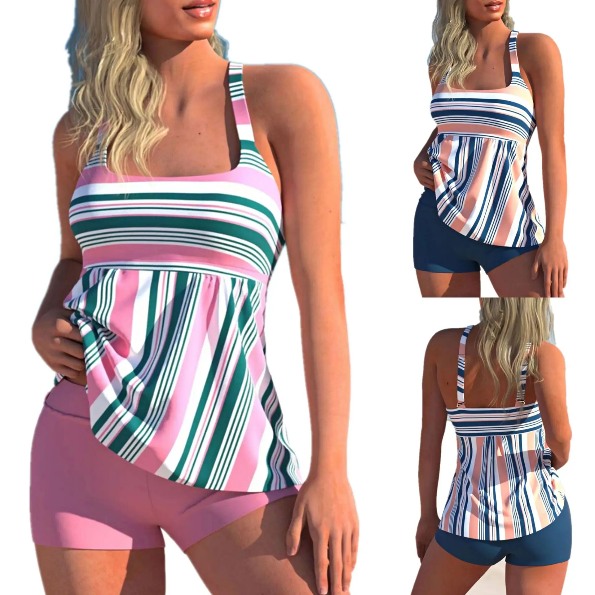 

2022 New Bikini Boxer Shorts Striped Slim Sling Swimsuit Women