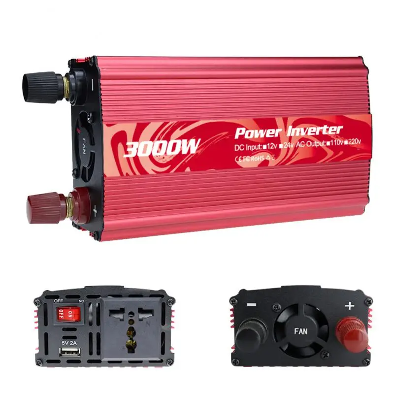 

3000W Peak Car Power Inverter Modified Sine Wave DC12V/24V to AC110V/220V Transformer Voltage Converter USB Port Charger Adapter