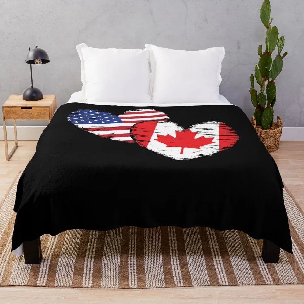 

Canadian USA Hearts Canada Throw Blanket Luxury Throw Blanket