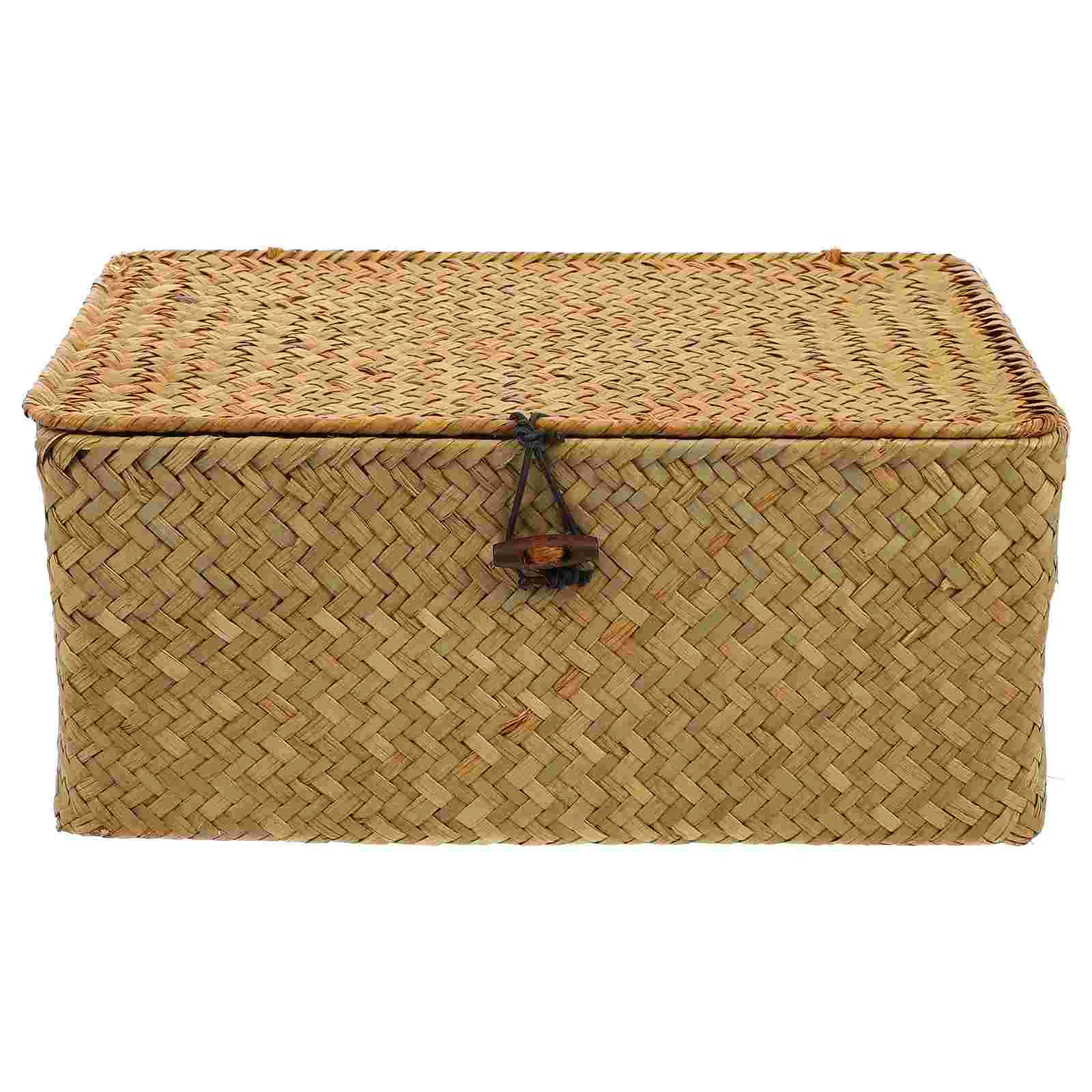 

Straw Storage Basket Handwoven Container Decorative Style Case Food Containers Lids Organizer