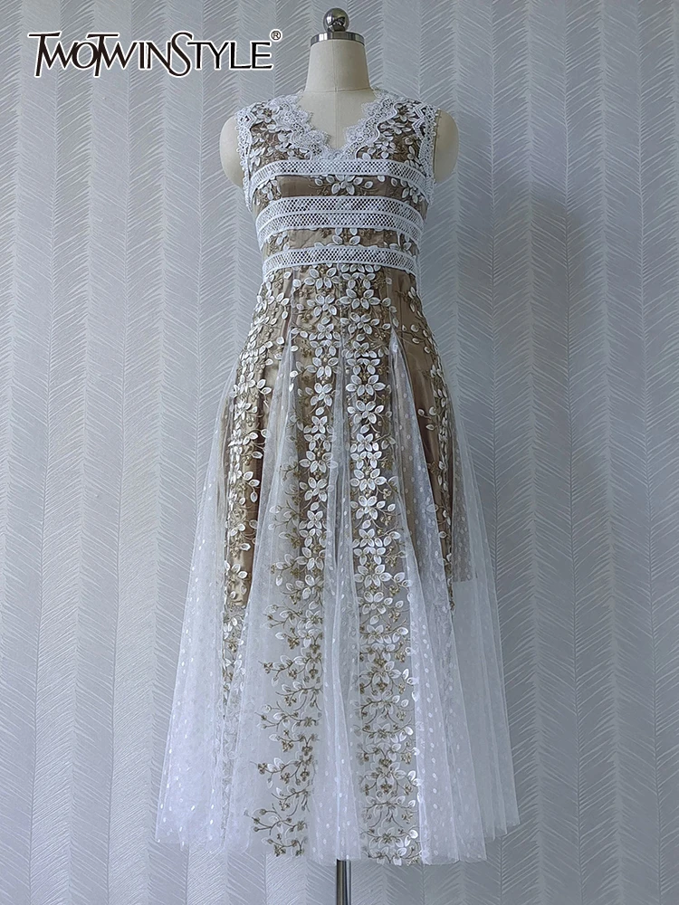 

Женское платье без рукавов TWOTWINSTYLE, винтажное платье-майка с v-образным вырезом и высокой талией, разноцветное платье средней длины, летнее п...