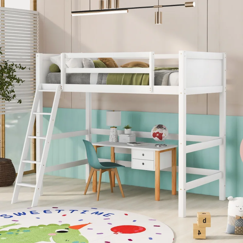 

[Flash Deal]Solid Wood Twin Size Loft Bed with Ladder A Solid Structure Is Designed Using Simple Silhouettes and Elegant Hues