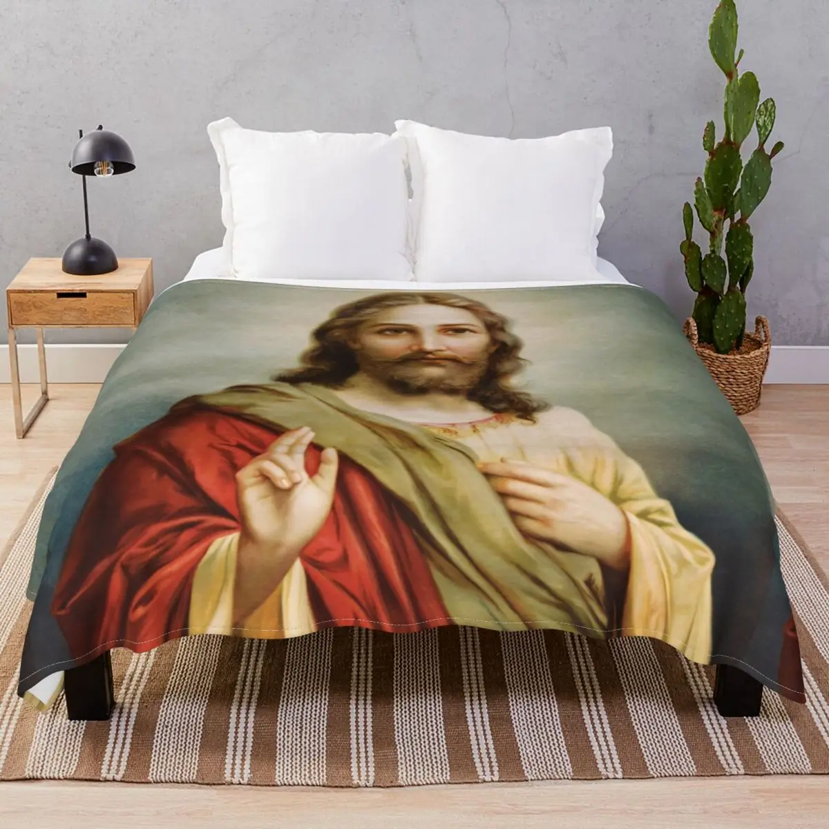Jesus Christ Painting Blankets Velvet All Season Multi-function Throw Blanket for Bedding Home Couch Travel Office
