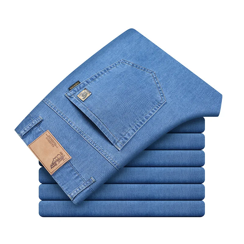 

Джинсы мужские прямые свободные, деловой сезон, эластичные тонкие повседневные длинные штаны, лето 2023