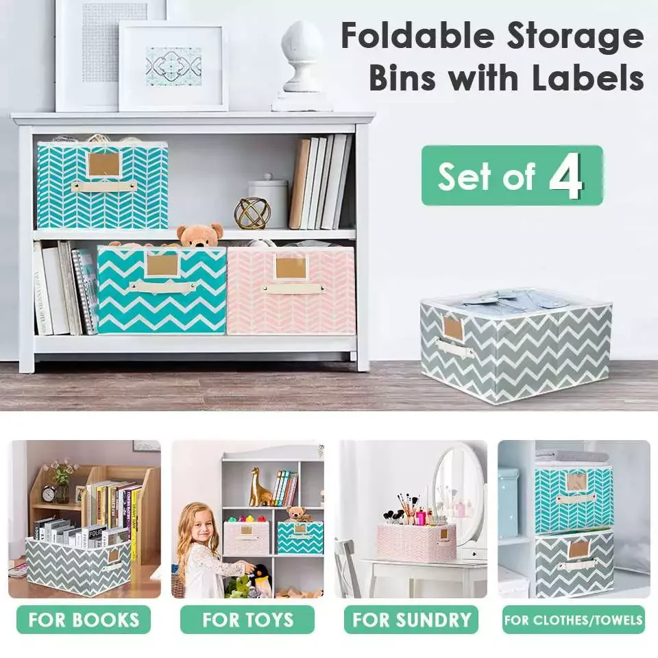 

4Pcs Cube Fabric Storage Basket Clothes Folding Storage Box For Nursery Underwear Toy Organizer Laundry Basket With Handle
