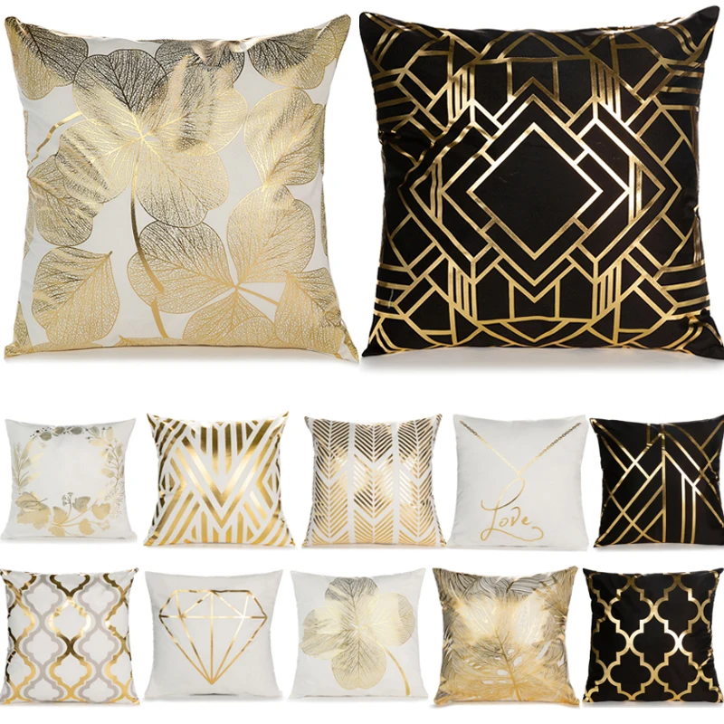 

Gold Geometric Pillow Case 45*45 Ployester Cotton Linen Pillowcase for Chair Sofa Decorative Cushion Cover Home Decor