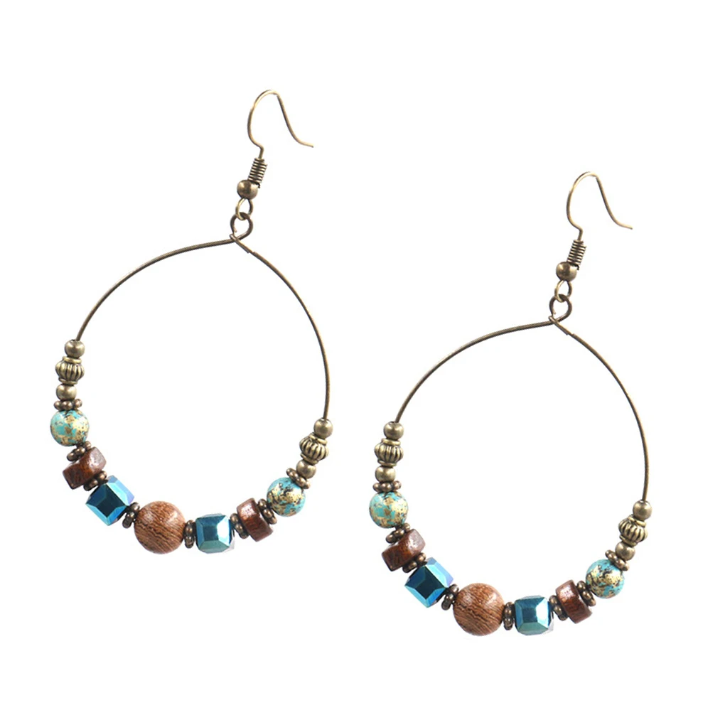 

1 Pair Circle Artificial Stone Earrings Ethnic Style Portable Ear Hooks Decorative Jewelry Birthday Girlfriend