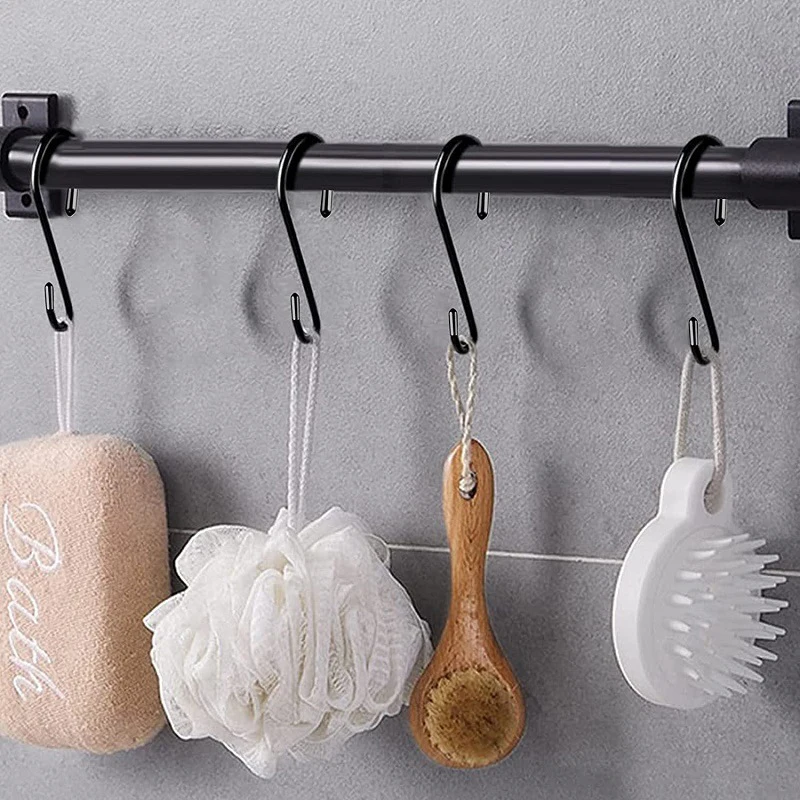 

5pcs Black S Shaped Hooks Hanging Heavy Duty Hook Hanger For Kitchen Bar Bathroom Bedroom Office Pancoat Bag Plant Hanging Tool