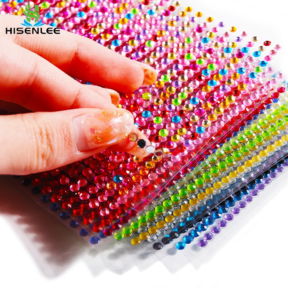 3mm Acrylic Crystal Stickers 750Pcs/sheet Self Adhesive Colorful Flatback Rhinestones For Scrapbook DIY Craft Wall Sticker - купить по