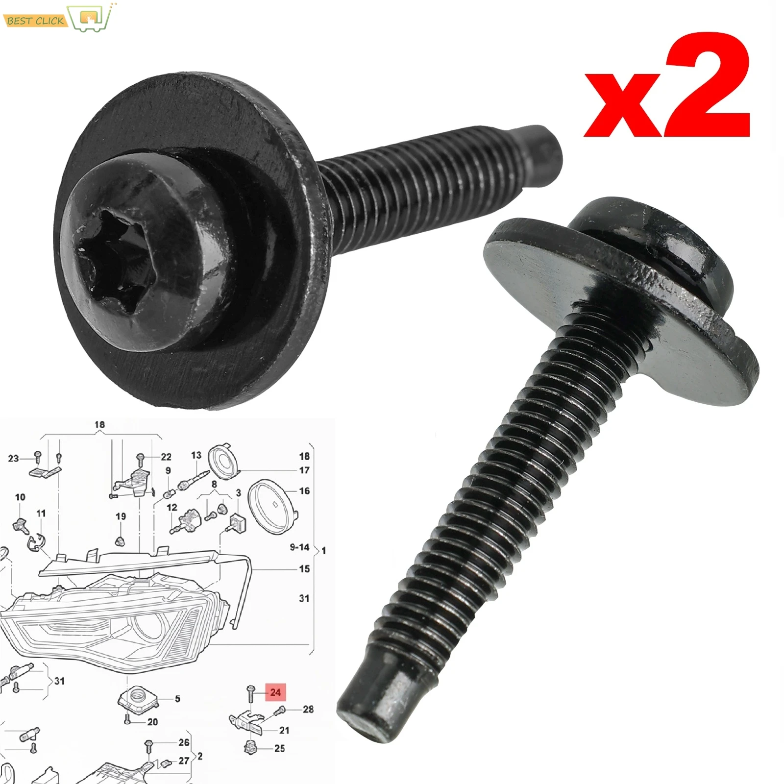 

2x винты крепления фар M6x40 N91199601 для Audi A4 S4 B8 A6 S6 C7