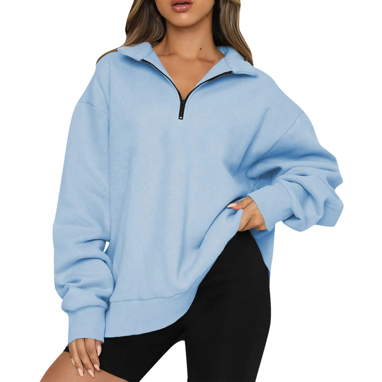 

Women Lapel Collar Sweatshirts Solid Color Zip Up Hoodies Harajuku Oversize Leisure Sportswear Tracksuits Pullovers Sudaderas