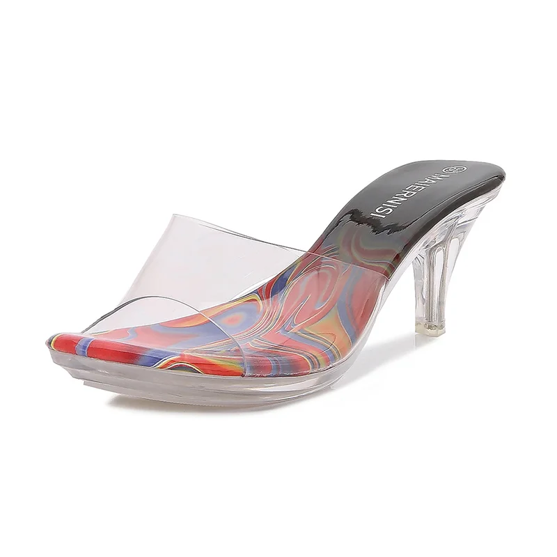

Transparent Crystal Heel Slippers High Heel 6.5cm Women New Transparent Sexy High Quality Plus Size