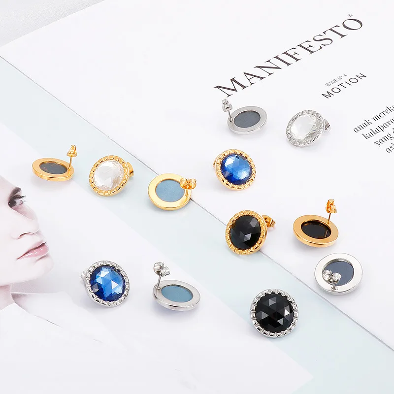 Fashion Women Silver Color Gold Stainless Steel Small 12 Pair Price Stud Earrings Ear Piercing Jewelry |