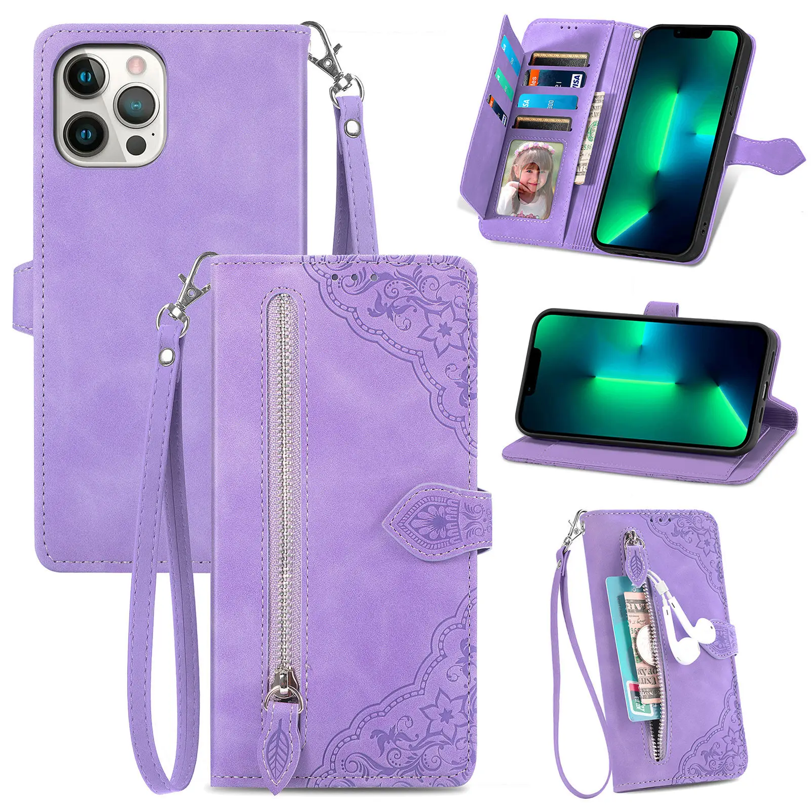 

For iPhone 14 pro max plus 14pro 13pro 13 12 11 Mini XS XR X 6 6s 7 8 plus SE 2020Deluxe Lanyard Wallet Case Card Phone Case