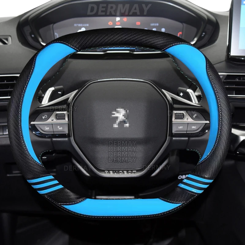 

for Peugeot 508 508L 2019~2021 Cute Car Steering Wheel Cover Carbon Fibre + PU Leather Girls Auto Accessories interior Coche