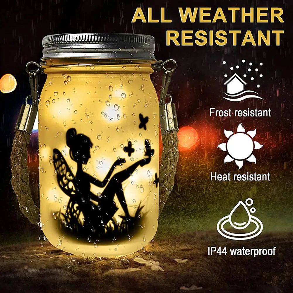 

Universal Waterproof Solar Night Lights Hanging Frosted Glass Mason Jar Fairy Lantern Rechargeable Lamp Garden Decoration
