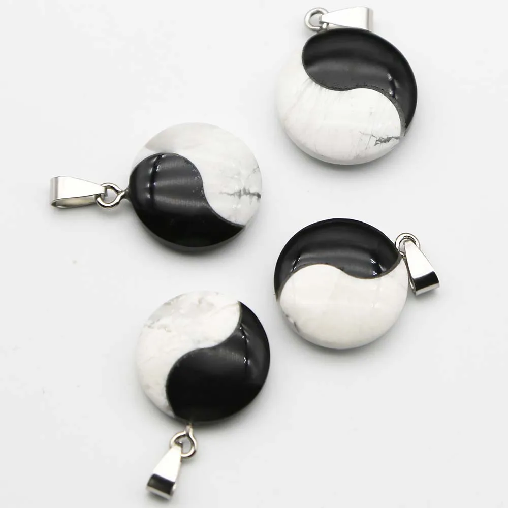 

2pcs/lot New Fashion Tai Chi Eight Trigram Yin And Yang Pendants Necklace Obsidian White Pine Transfer Bao Ping An DIY Jewelry