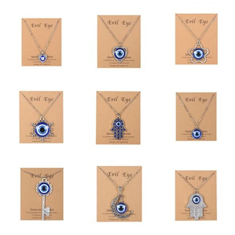 

Fashion Evil Eye Heart Pendant Necklace for Women Girl Lucky Palm Moon Flower Lock Shaped Crystal Choker Jewelry Neck Chain Gift