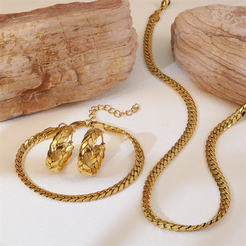 Простая золотая цепочка с кнут ожерелье пшеничными ушками серьги браслет