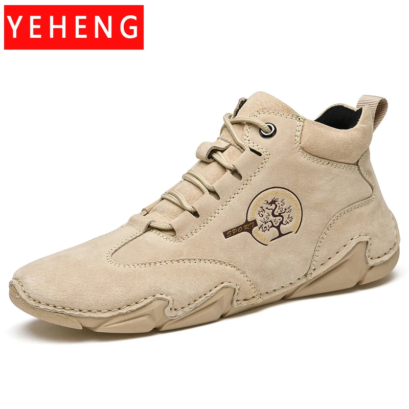 

Autumn Winter New Men Casual Leather Boots Comfortable Handmade Ankle Boots Thickened Warm Outdoor Work Snow Boots Driving Boots