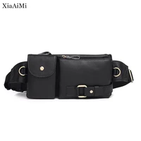multi layer space leather waist bag first layer cowhide mens mobile phone outdoor sports multifunctional messenger bag