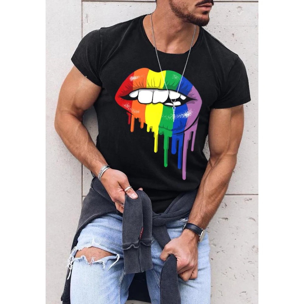 

Badassdude Rainbow Lip Printing Men's Casual Fashion T-shirt
