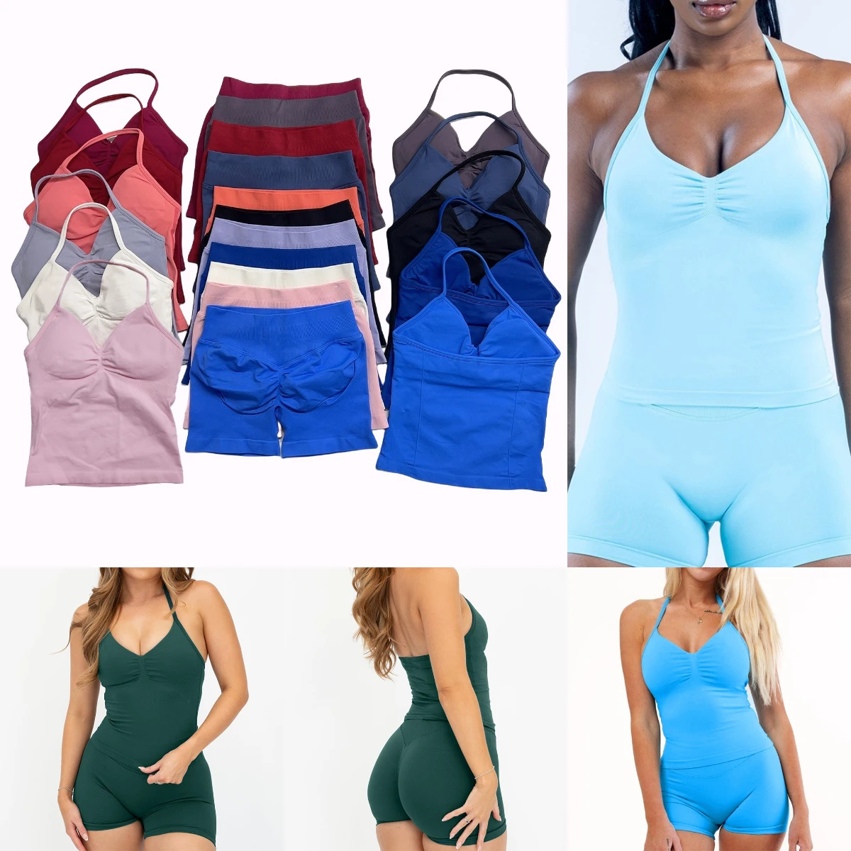 Фото Комплект для фитнеса DF Impact Gym Set из 2 предметов: топ с длинными бретелями DFNNYE и бесшовные шорты с эффектом подтяжки ягодиц для тренировок и йоги. №1