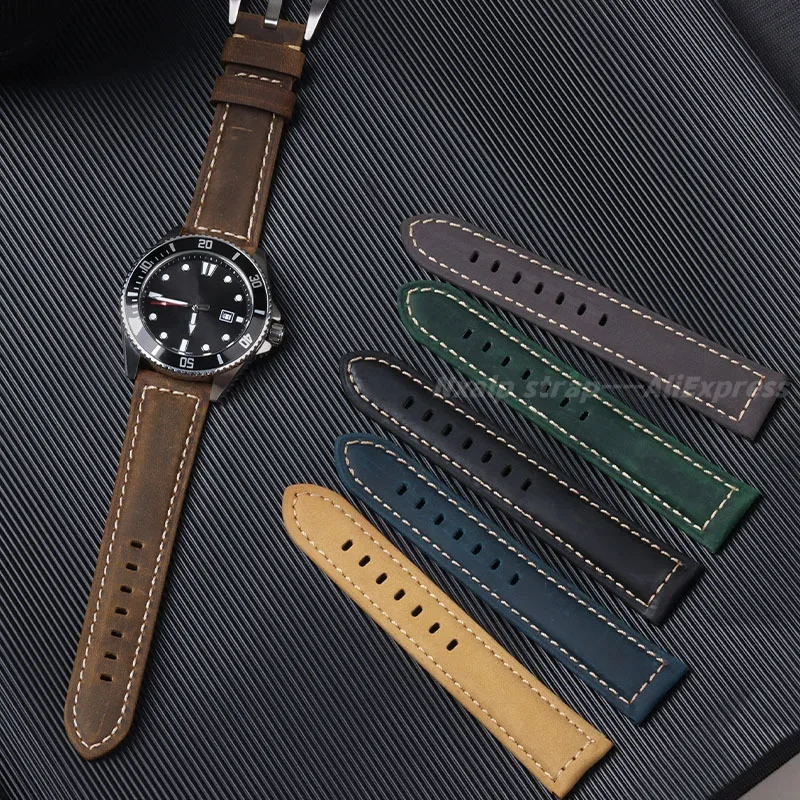 Винтажный ремешок для часов из воловьей кожи Panerai Seiko Omega матовый кожаный браслет