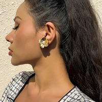 retro geometric flower stud earring for women old school tereoscopic metal accessories elegant earring 2022 trendy new jewelry