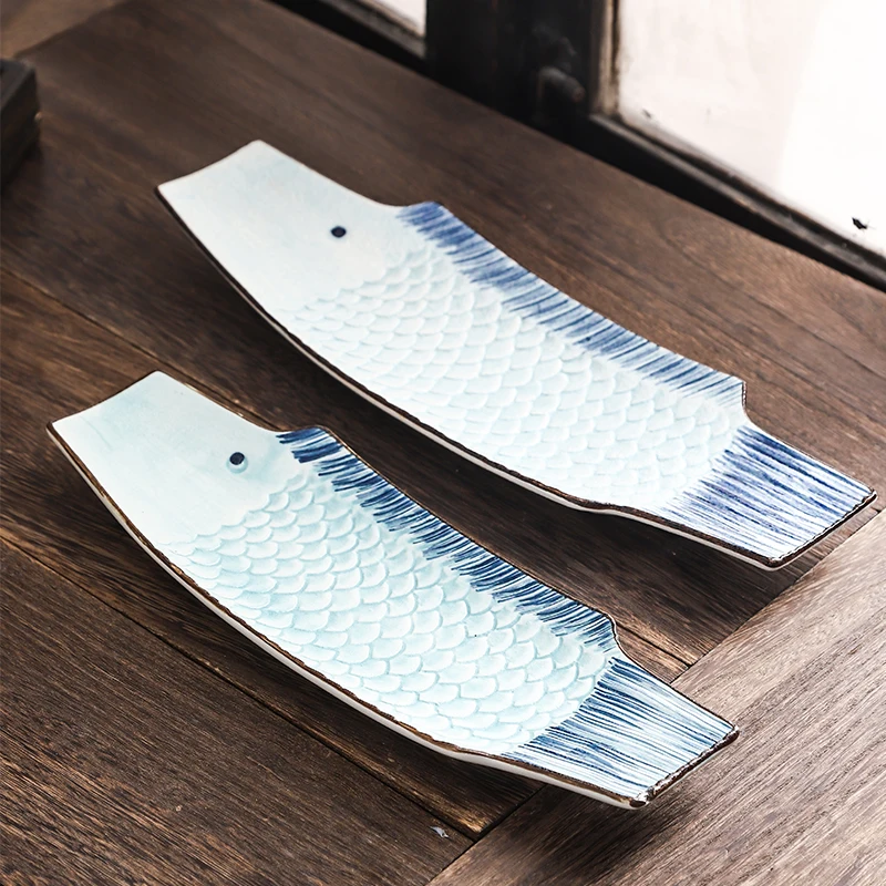 Креативная тарелка неправильной формы в форме рыбы японская ручная роспись для