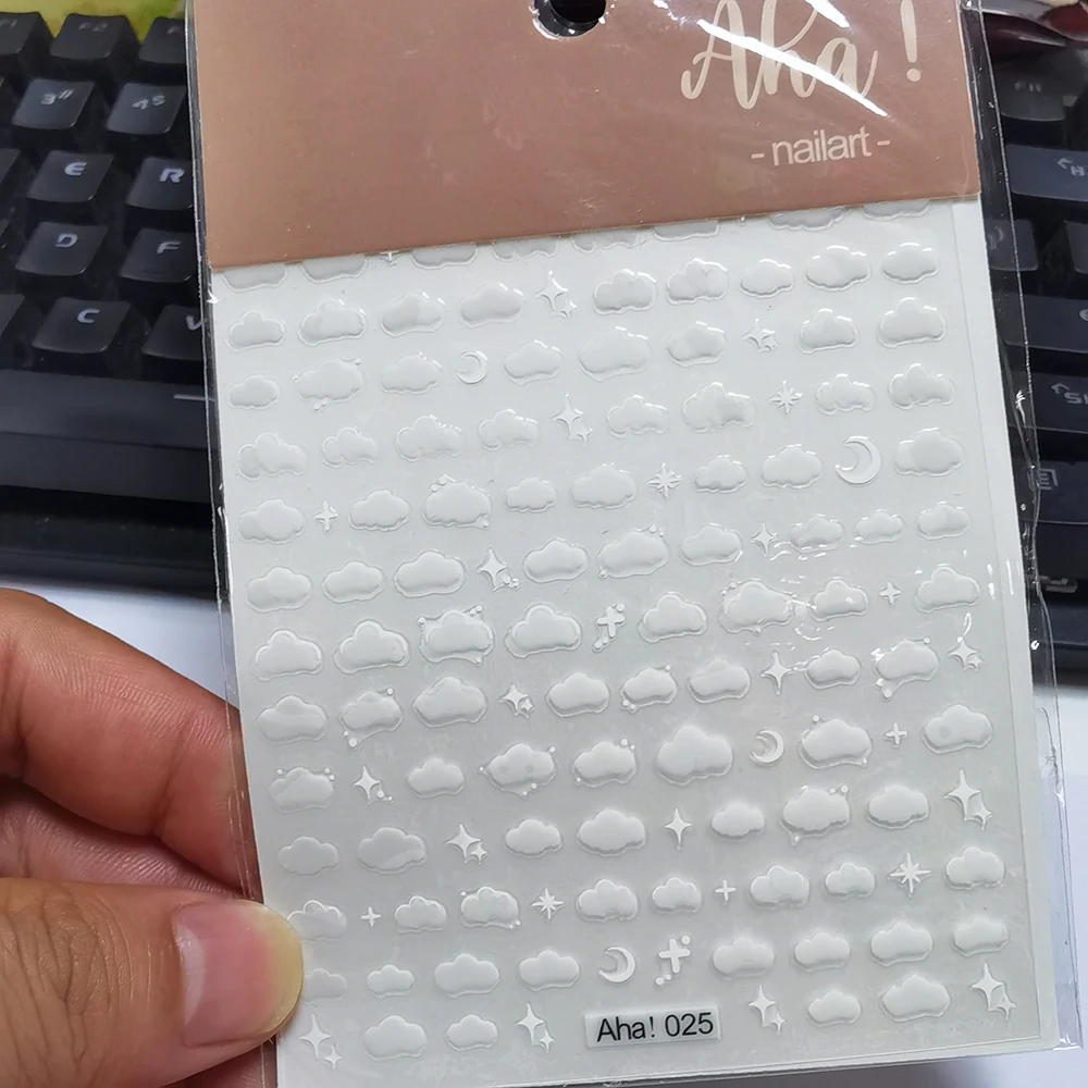 

1 Sheet Stars Nail Art Stickers Decals 3D Self-Adhesive White Cloud Moon Star Nail Decoration Slider Manicure Accessories