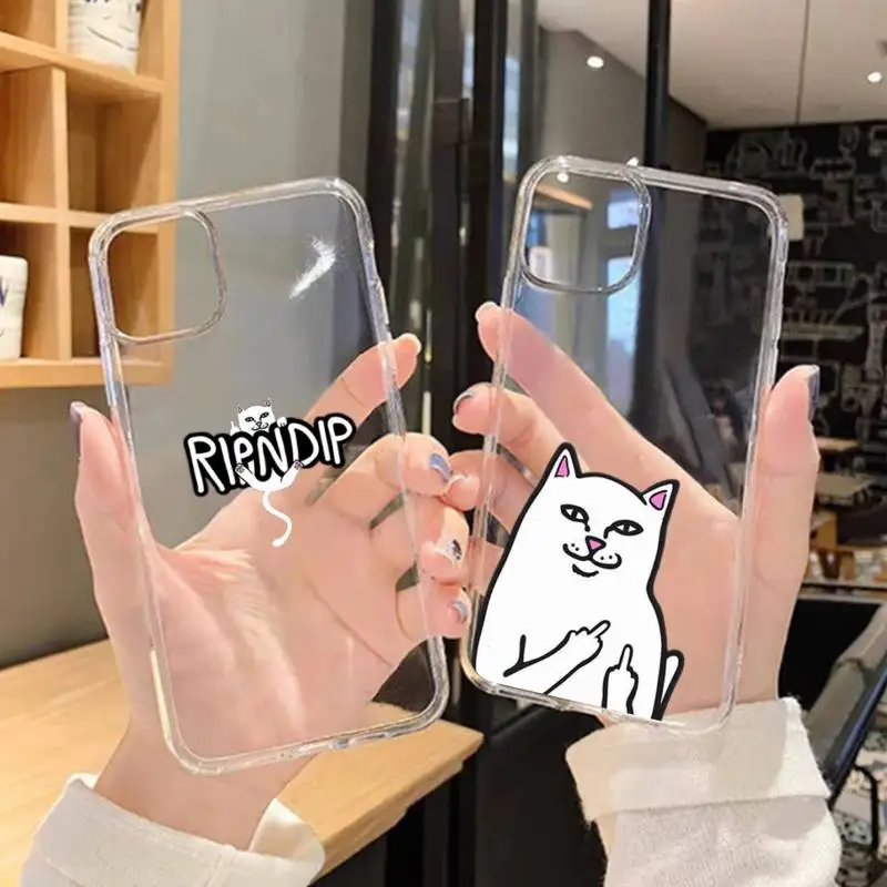 

Cute Cat RIPNDIP Phone Case For iPhone 11 12 Mini 13 Pro XS Max X 8 7 6s Plus 5 SE XR Transparent Shell