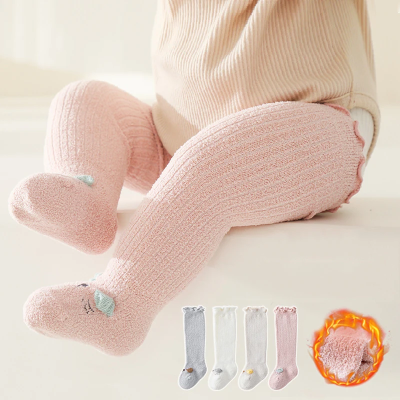 

Winter Autumn Coral Velvet Wood Ear Lace Baby Stockings Thickening Newborn Socks Keep Warm Cartoon Cute Knee Socks